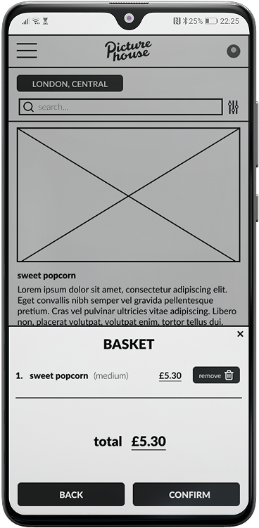 mid-fi prototype basket new screen