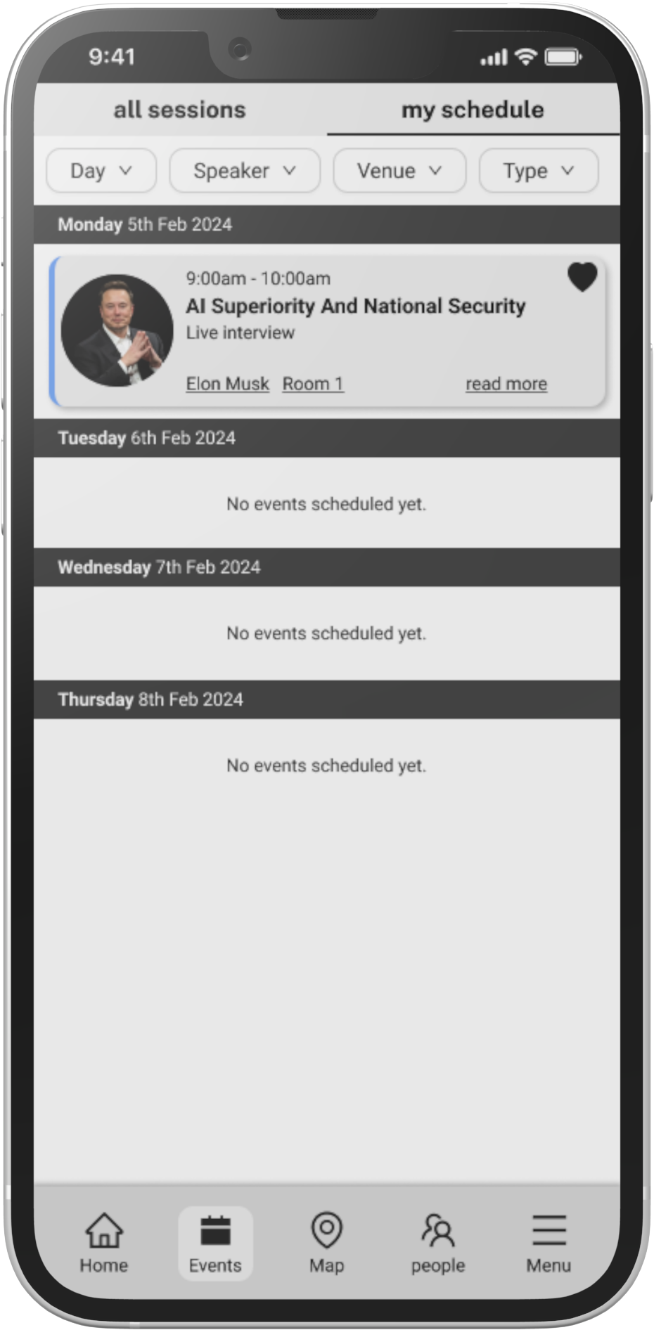 app screen shot my schedule
