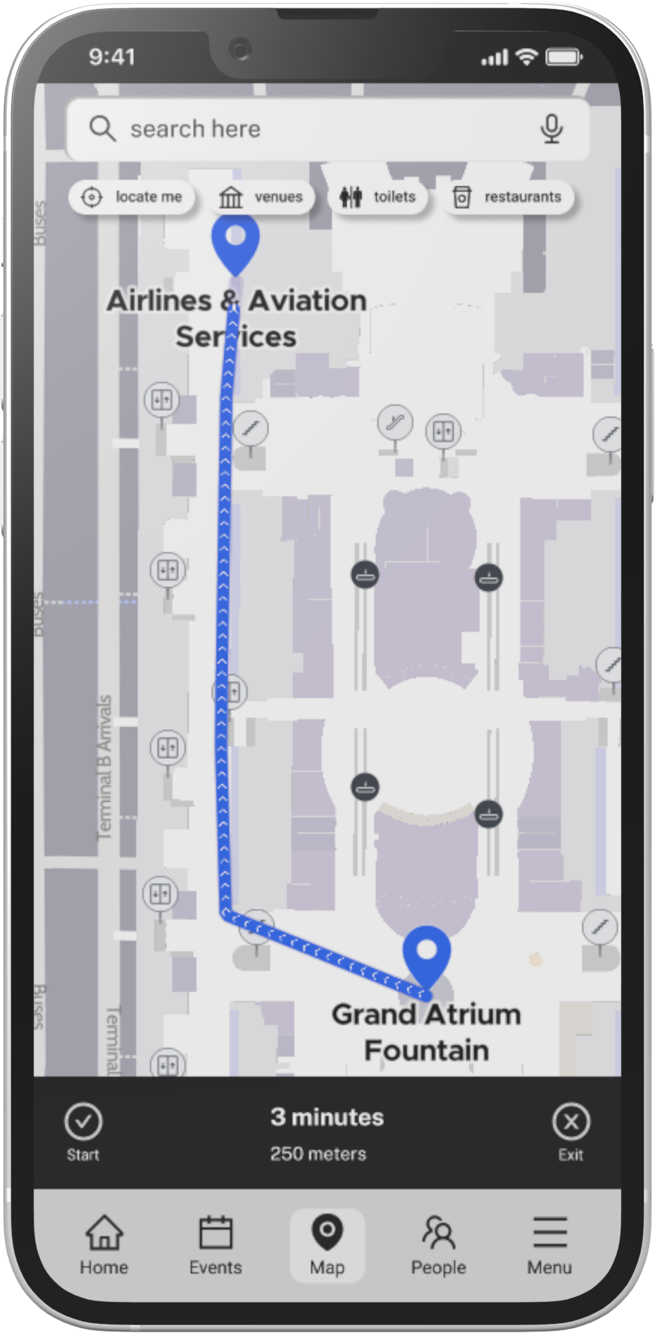 app screen shot map route