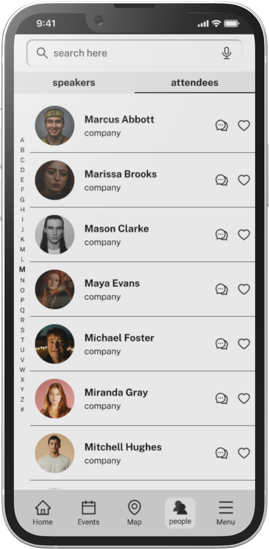 app screen shot attendees list