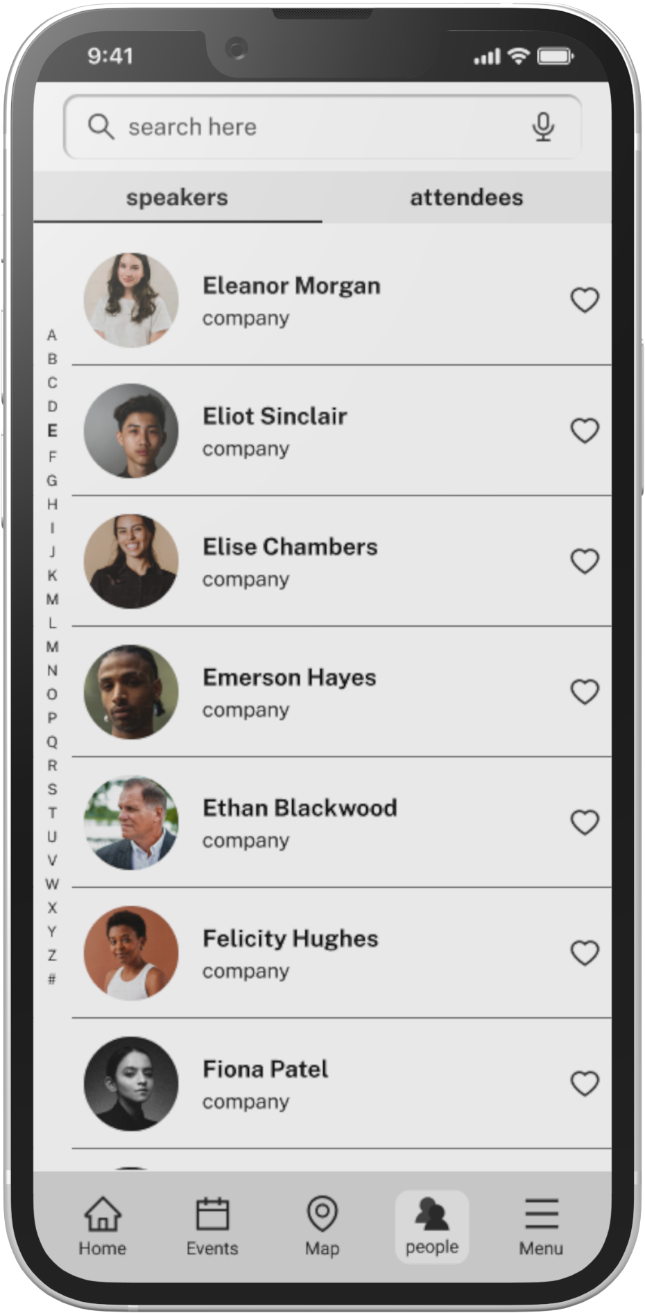 app screen shot speakers list